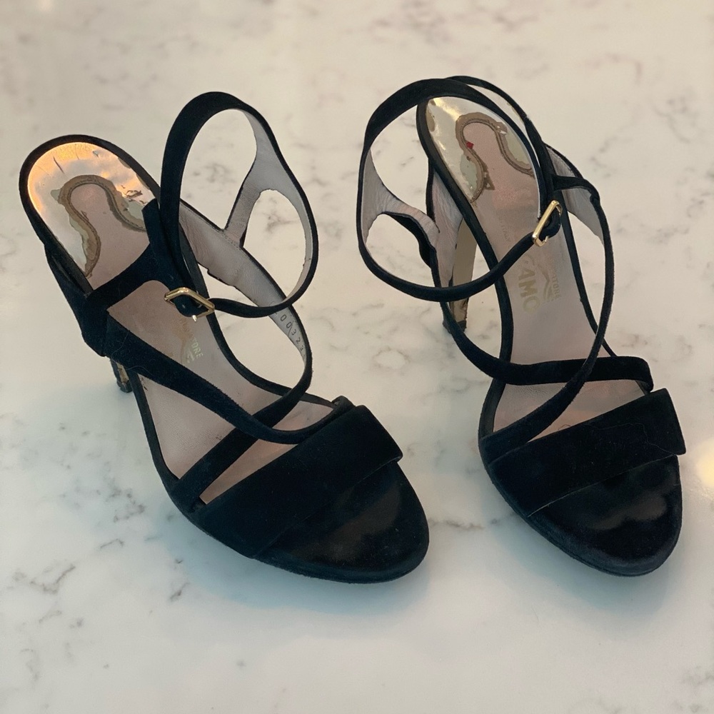 Salvatore Ferragamo Black Strappy Stilettos